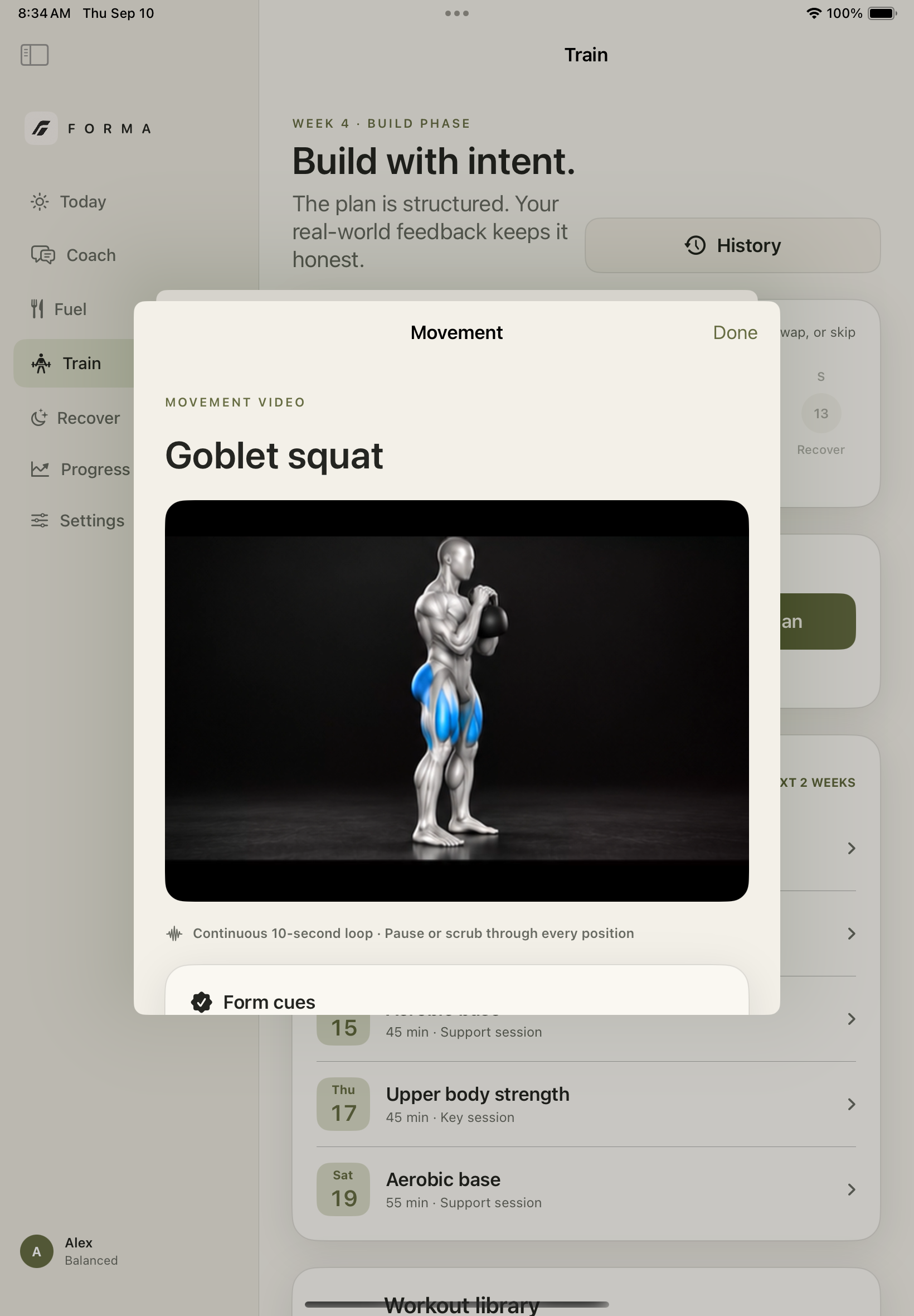 FORMA movement library with exercise video instruction