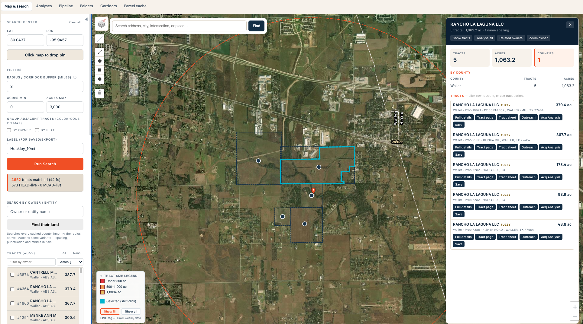 GIS showing five related tracts assembled from public ownership data